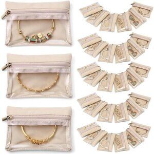 33 Pcs Travel Jewelry Bags Jewelry Pouch Bag, Clear Velvet Zipper Pocket Storage